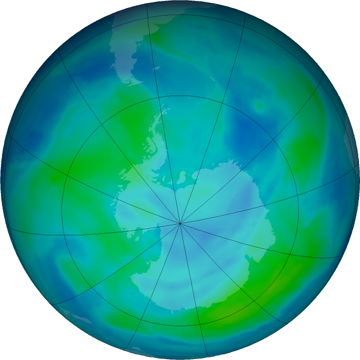 Antarctic ozone map for 05 March 2016